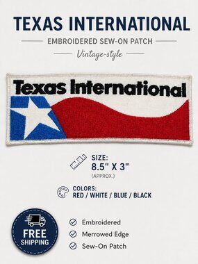 Texas International Airlines Embroidered Sew-On Patch 8.5x3 Red White Blue